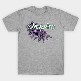 'Inspire' Floral Typography Design- Purple T-Shirt